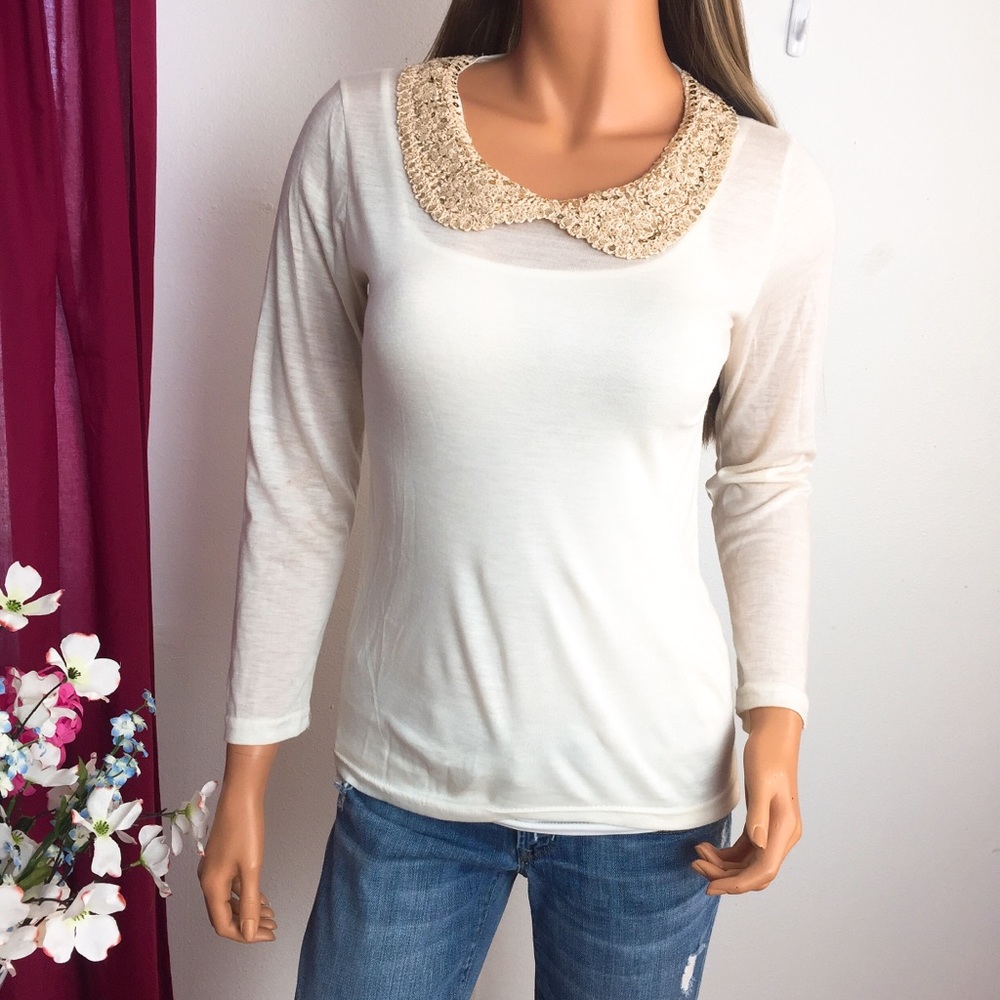 Sparkly Peter Pan Collar Long Sleeve Top